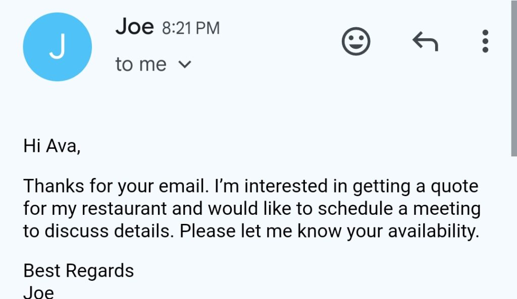 Verified business lead secured via B2B lead generation and outreach campaign